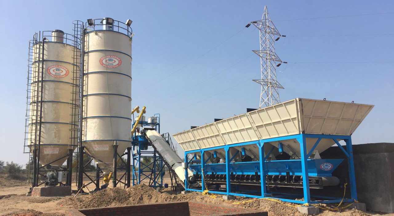 Stationery Concrete Batching Plant Pan Mixer Type